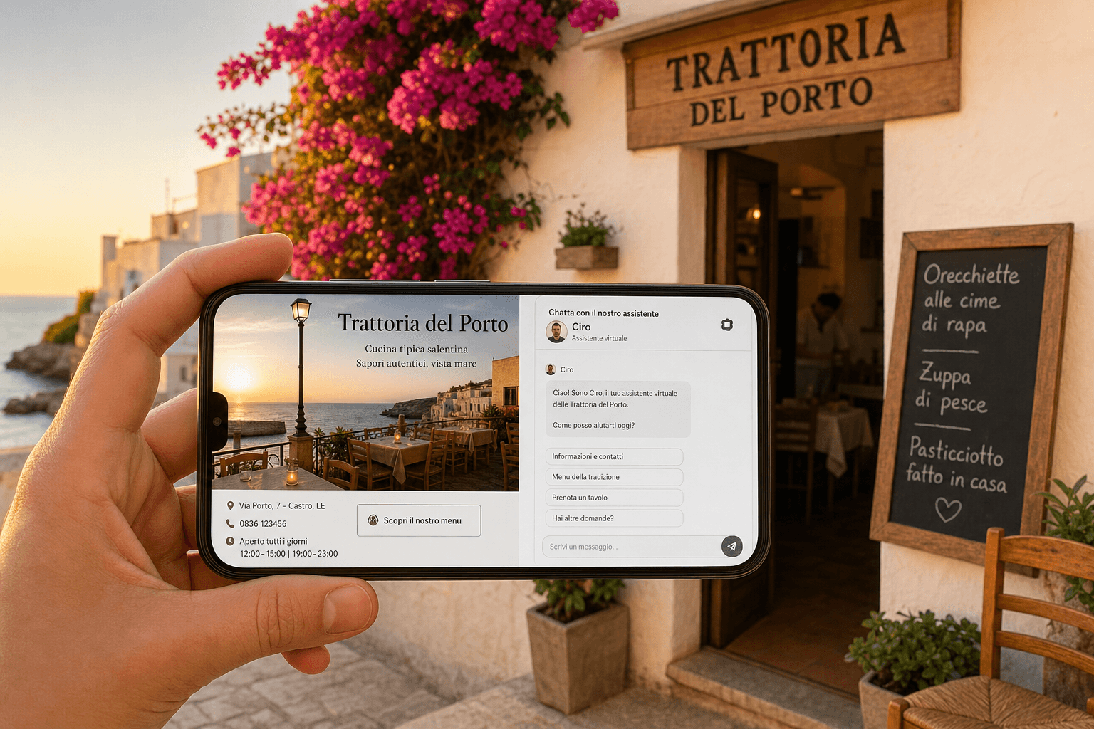 Microsito Trattoria del Porto con chat Ciro — pagina pronta senza sito proprio